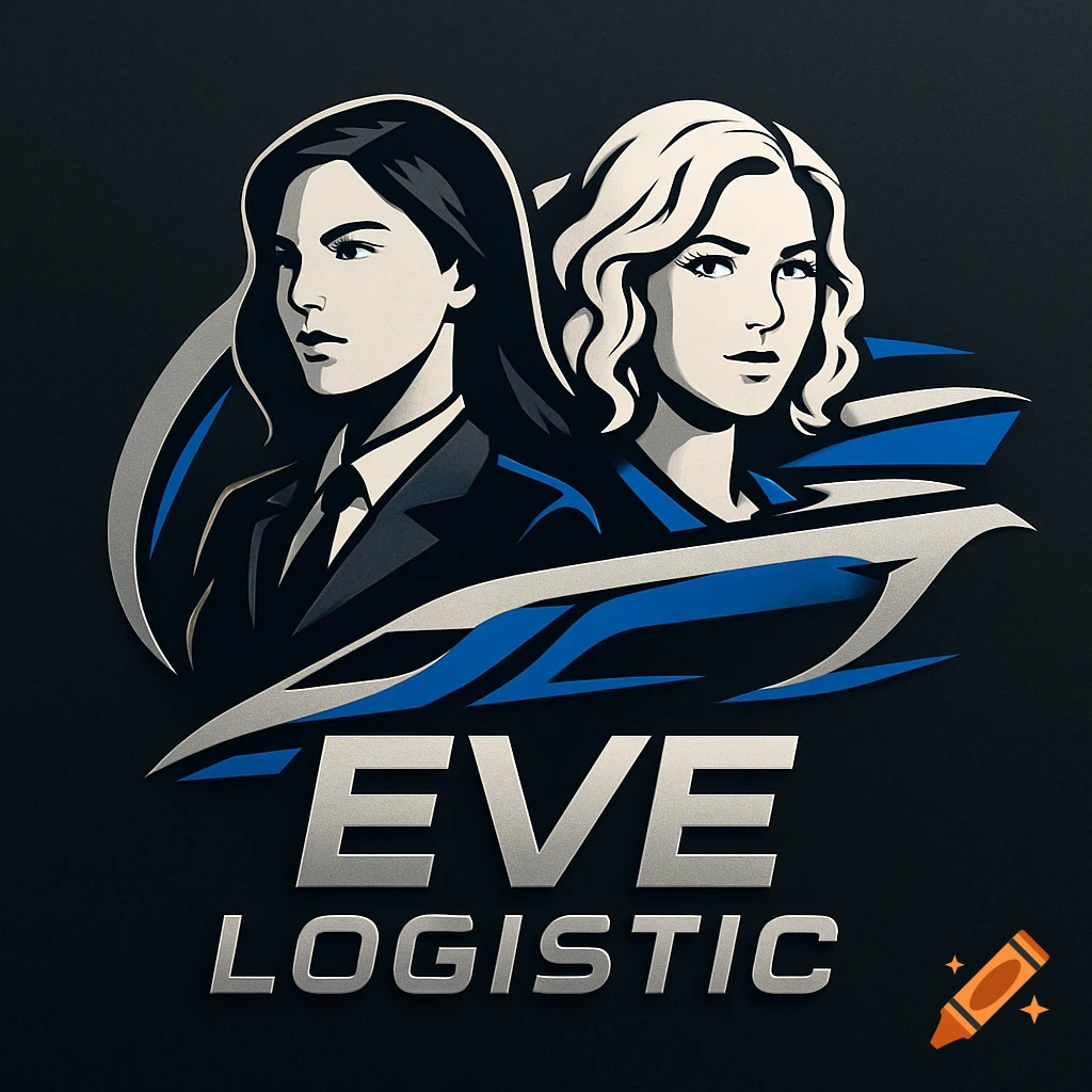 A stylized logo featuring a brunette woman and a blonde woman, with the text "EVE LOGISTIC" below, in blue and silver colors.