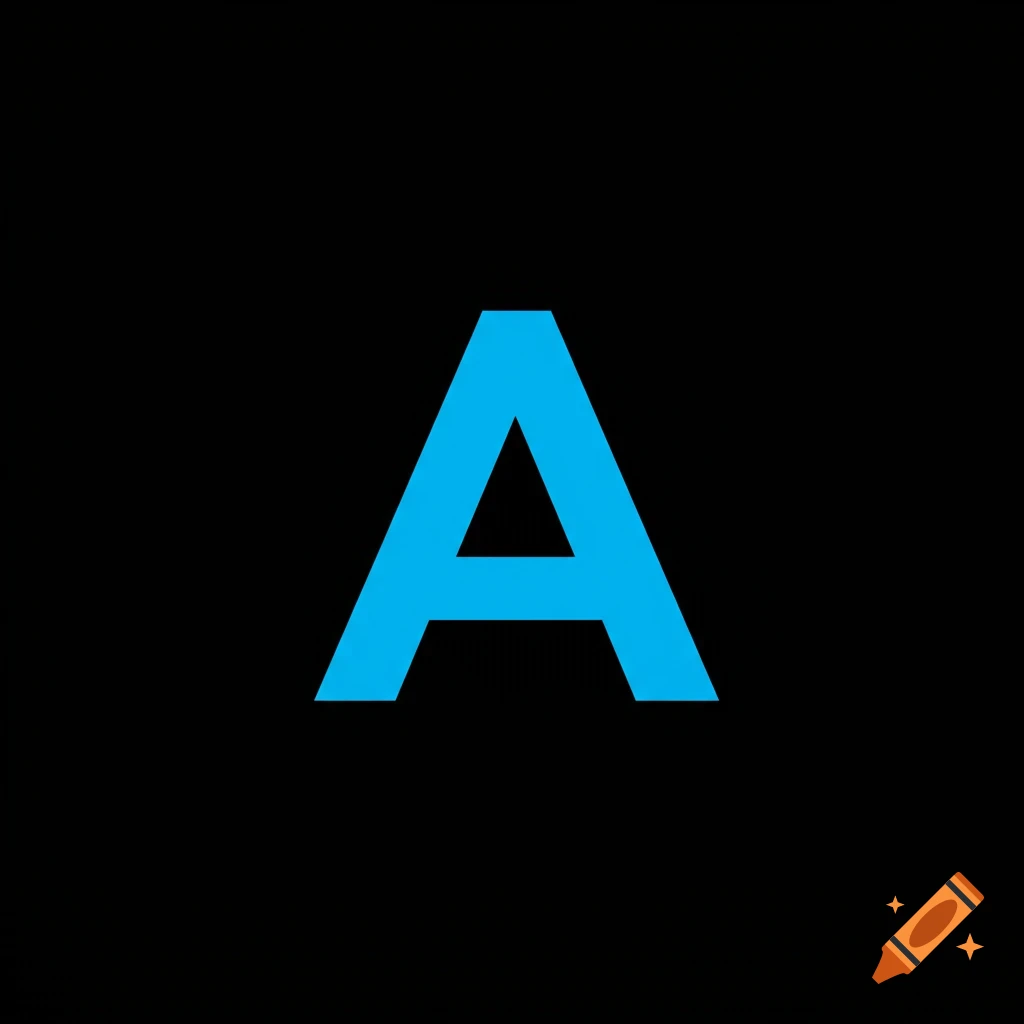 A large, bold blue letter A against a solid black background.