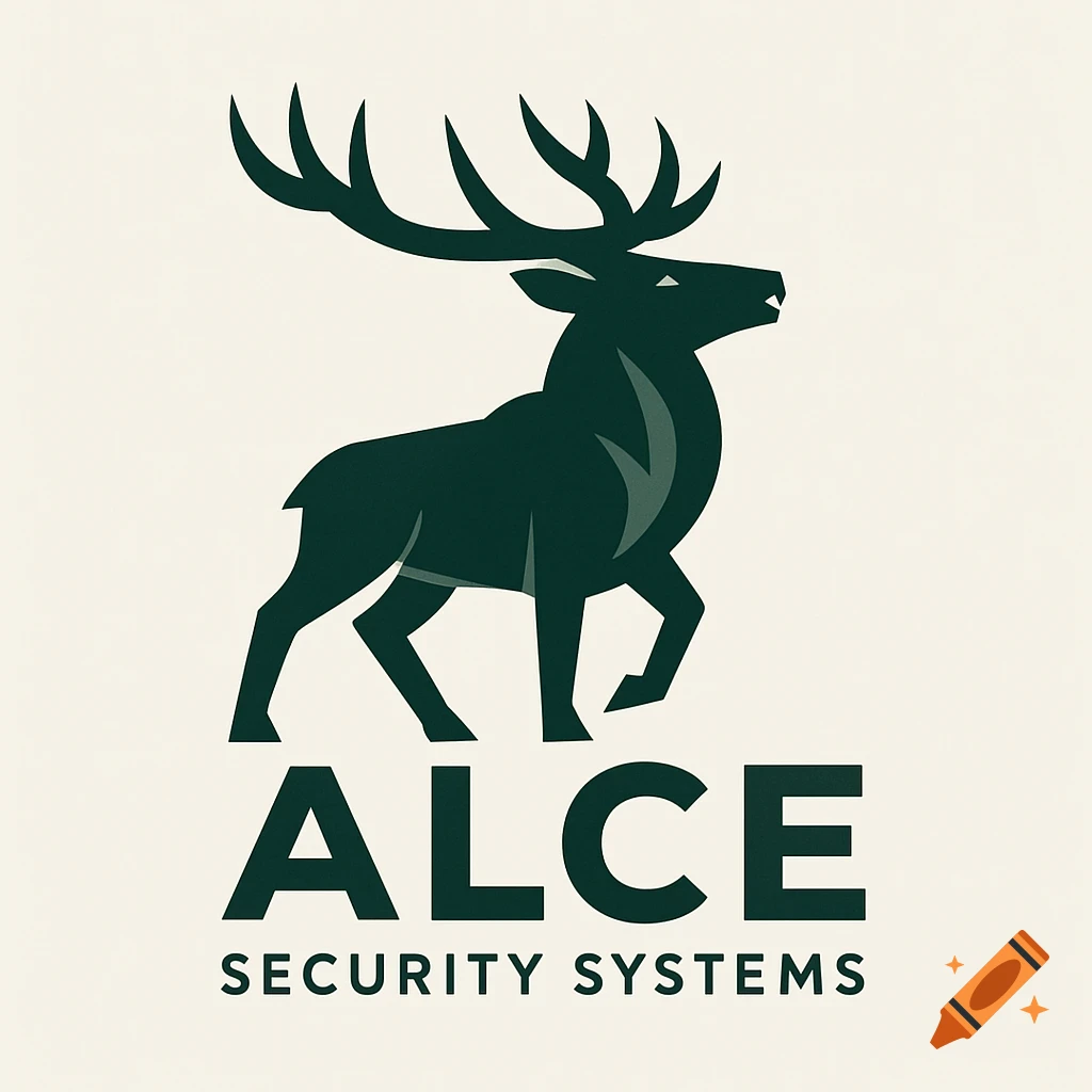 Minimalist logo of a dark green stag above 'ALCE SECURITY SYSTEMS' text on a light background.