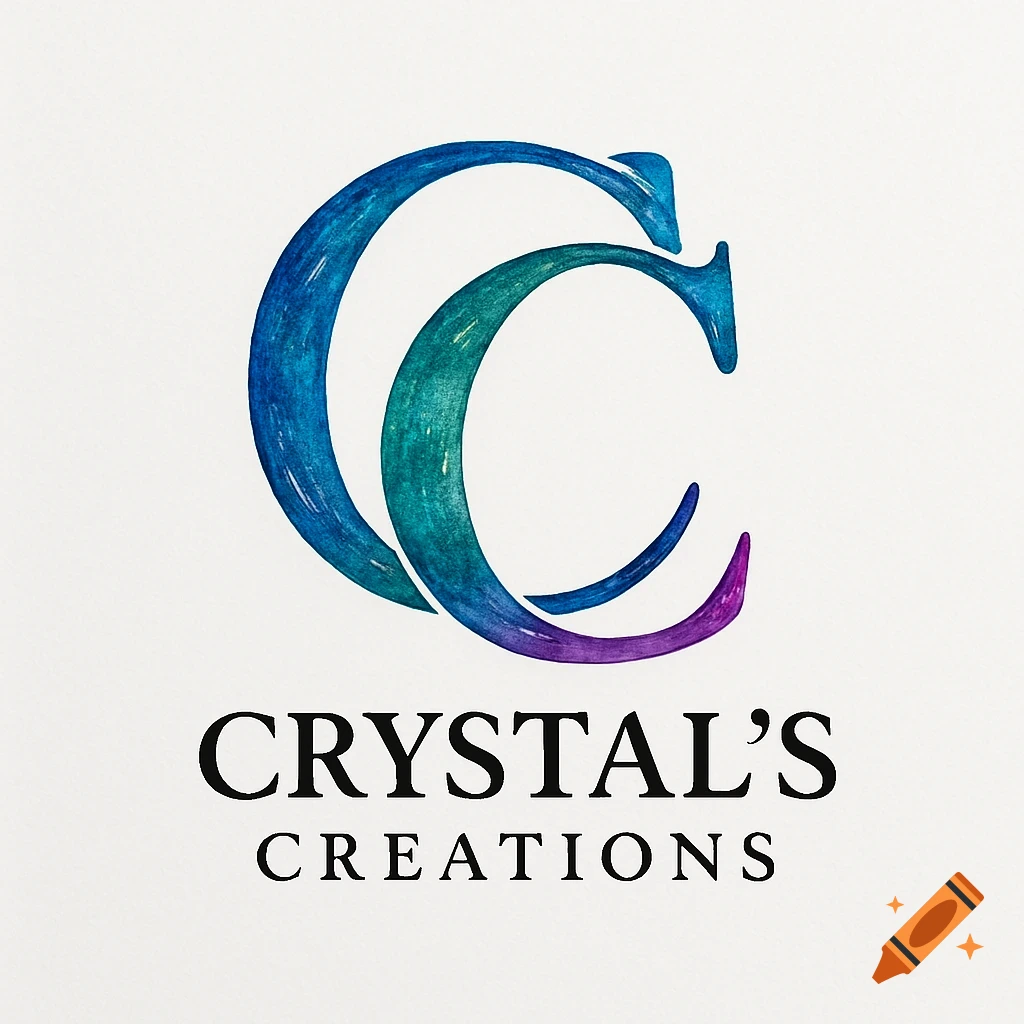 A logo featuring two overlapping watercolor-style 'C's in blue, green, and purple, above the text 'Crystal's Creations'.