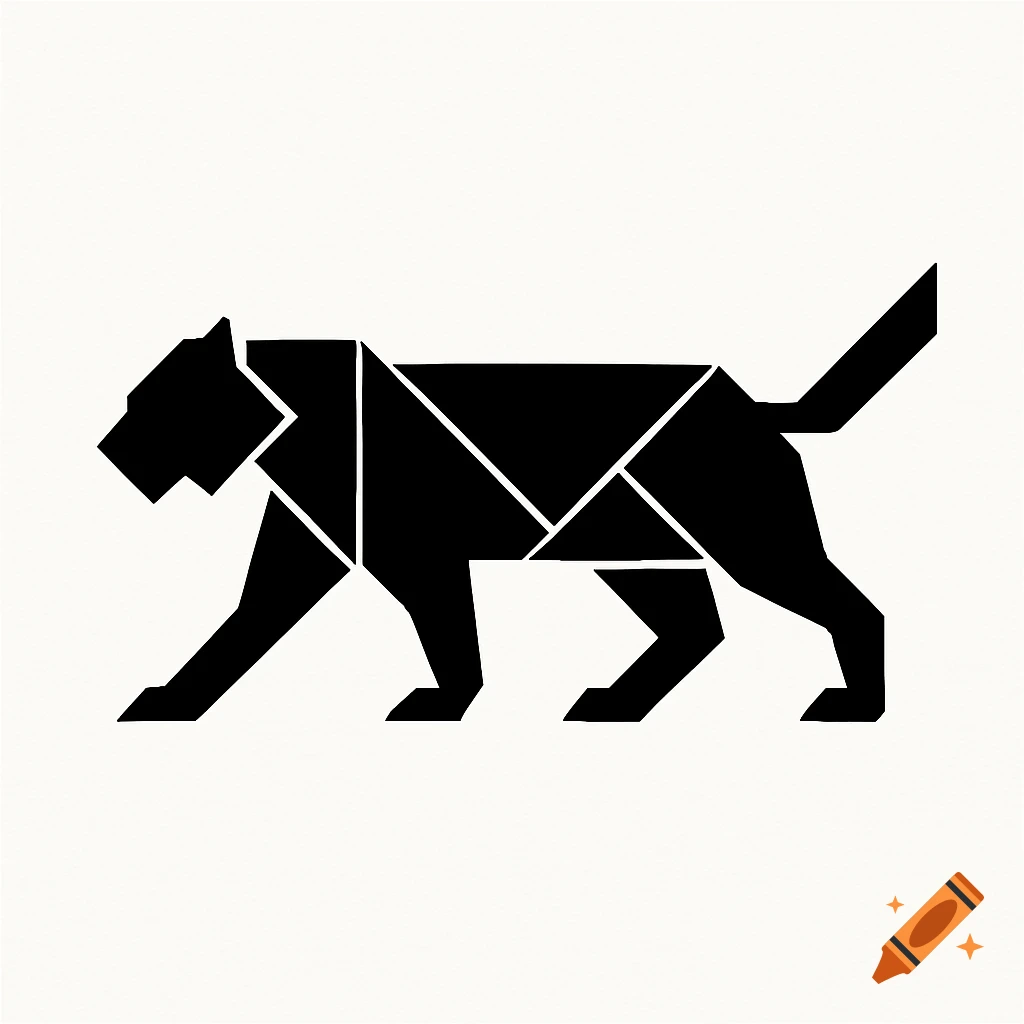 Minimalist black geometric tiger logo, resembling a tangram, against a white background.