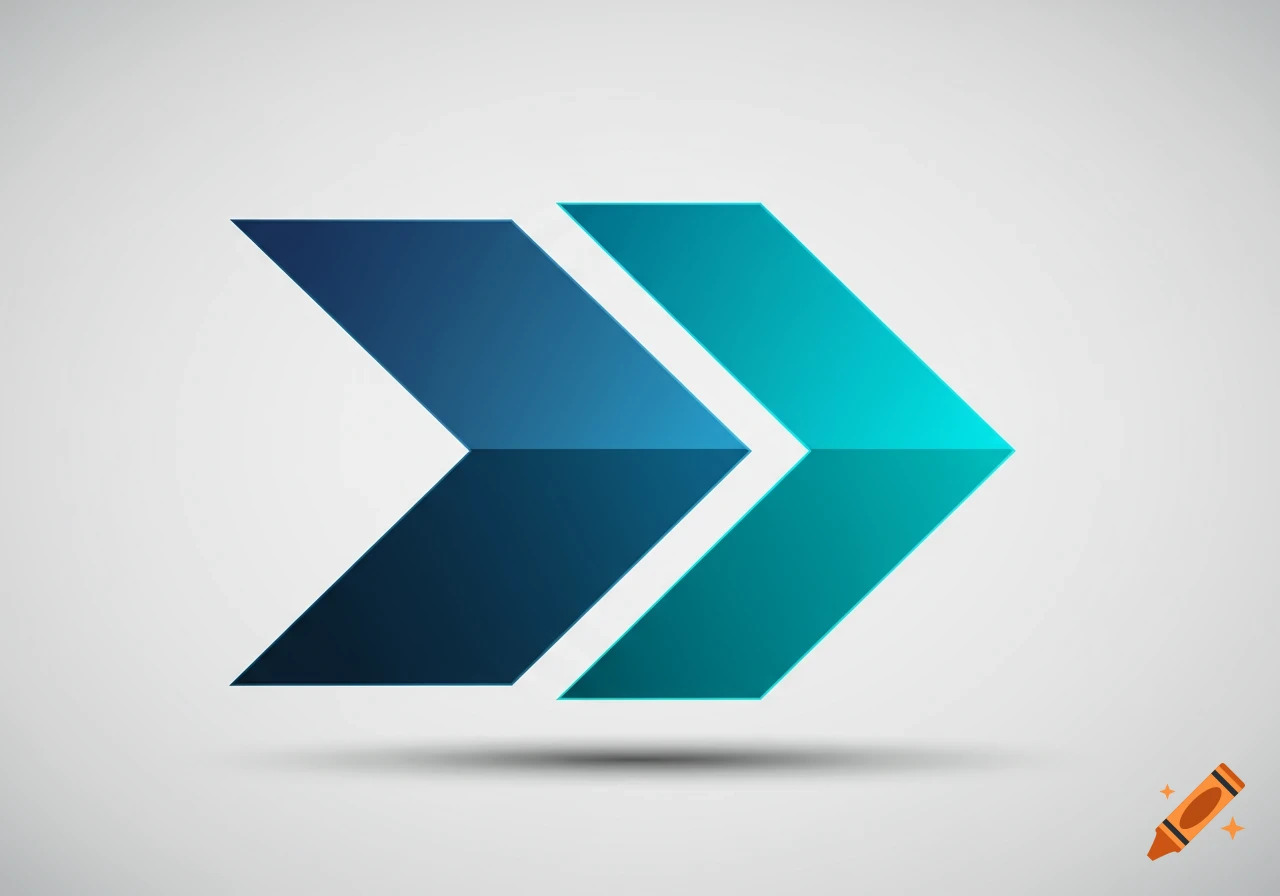 A stylized blue and teal gradient arrow pointing right with a subtle shadow on a light gray background.
