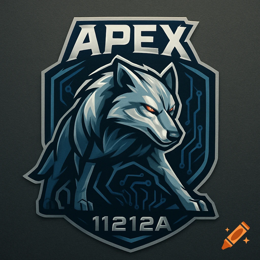 A stylized logo featuring a blue-grey wolf with red eyes over a circuit board pattern, with 'APEX' above and '11212A' below.
