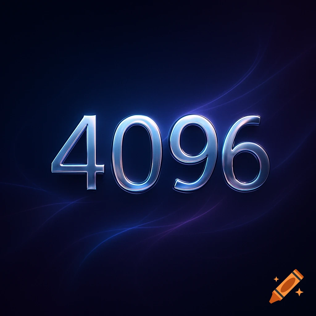 Metallic, glowing number 4096 against a dark, abstract background with blue and purple light wisps.