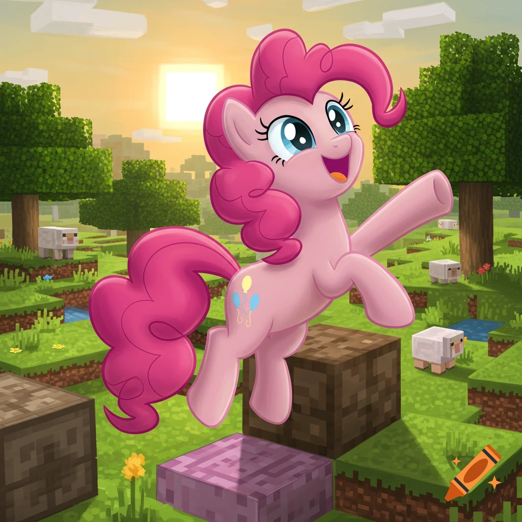 Pinkie Pie Playing Minecraft created on Craiyon, image size:1024x1024