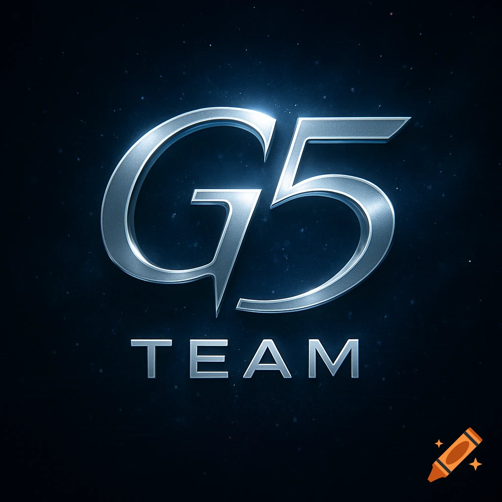 A sleek, metallic G5 TEAM logo with a blue glow on a dark, starry background.