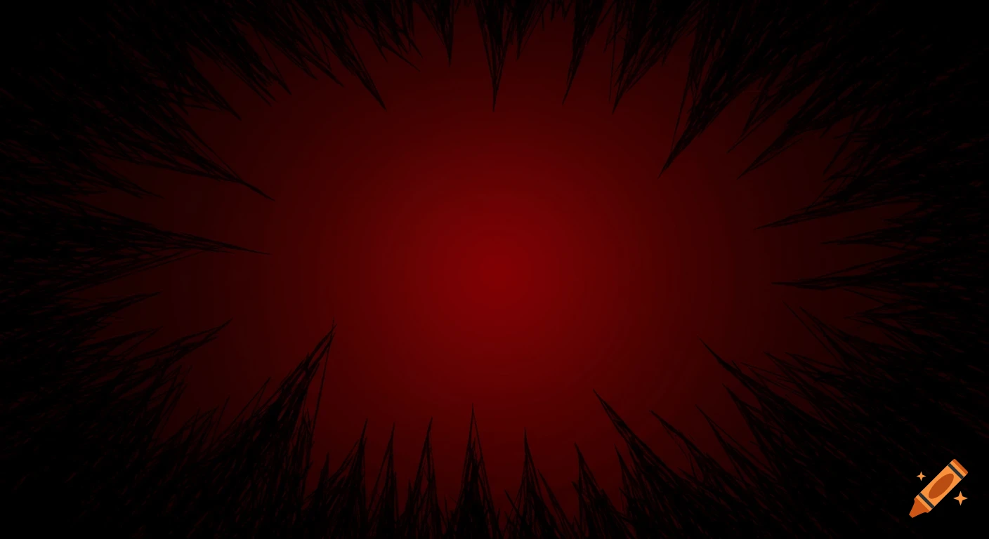 A dark red gradient background with a black, spiky, scribbled border radiating from the edges towards the lighter red center.