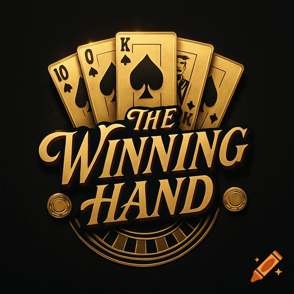 A gold and black logo featuring a fanned hand of playing cards with "THE WINNING HAND" text.