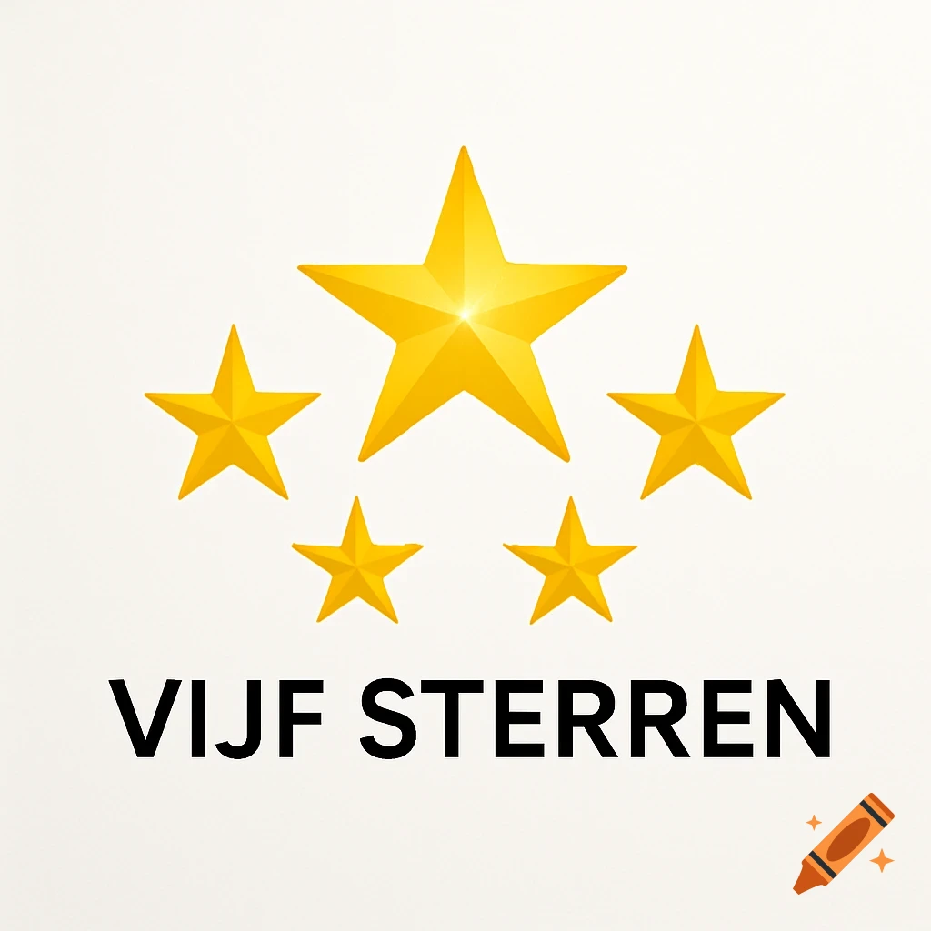 A graphic logo with five golden stars, the top-center one larger, and "VIJF STERREN" text below on a white background.