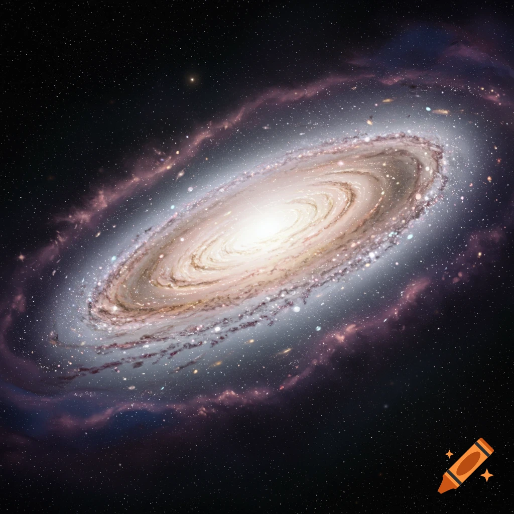 A luminous elliptical galaxy with swirling arms of stars and gas, glowing brightly against a dark, star-filled cosmic background.