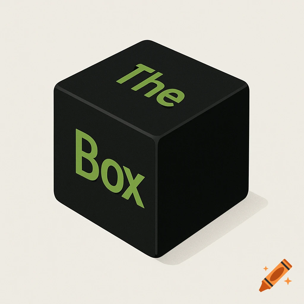 A black cube with rounded edges, showing 'The' on top and 'Box' on the front in bright green text, with a white drop shadow.