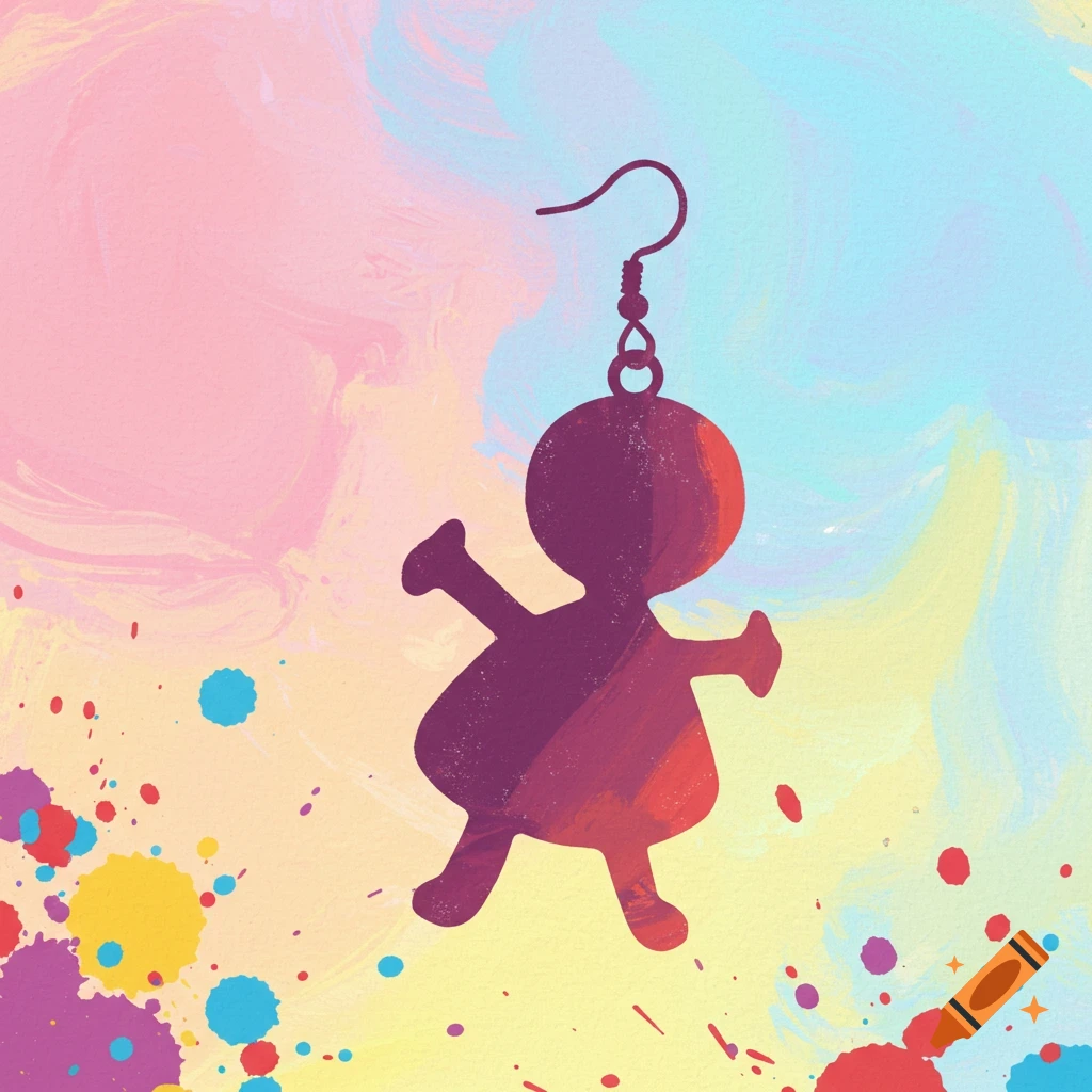 A colorful silhouette of a stylized person earring against a vibrant, paint-splattered background.