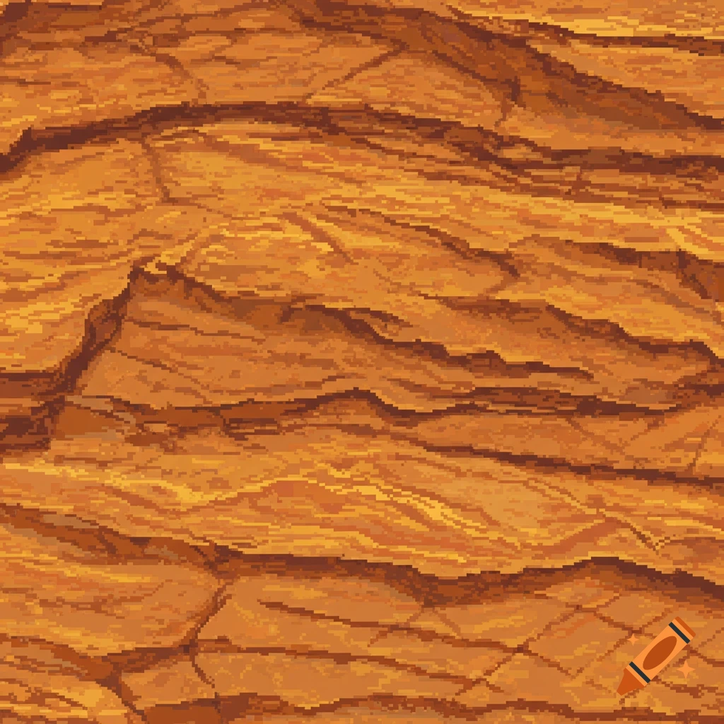 A close-up, pixel art rendering of rough, textured sandstone in various shades of orange and brown.