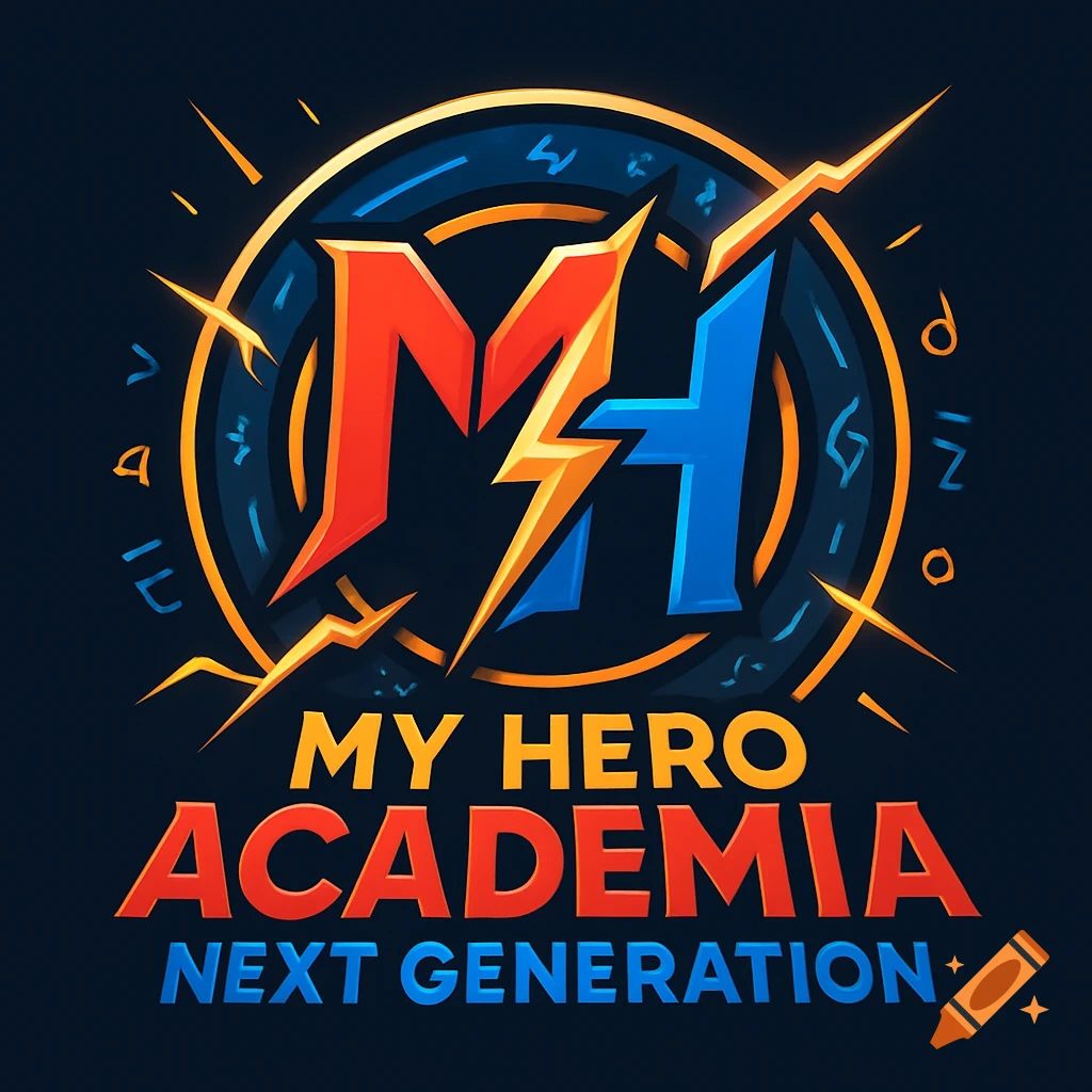 A stylized fanmade logo for 'My Hero Academia Next Generation' with large red 'M', blue 'H', and a lightning bolt.