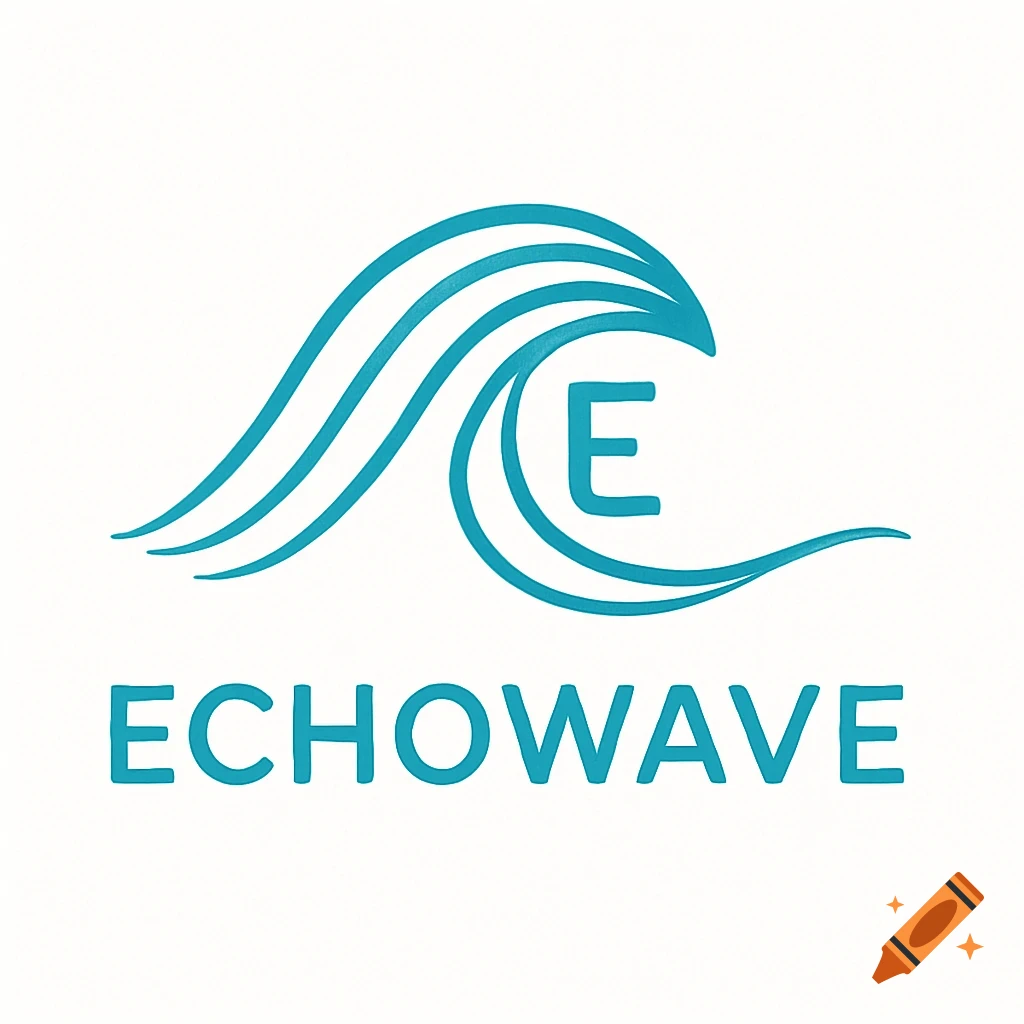 A minimalist logo with a blue stylized wave forming an 'E' and the word 'ECHOWAVE' below it on a white background.