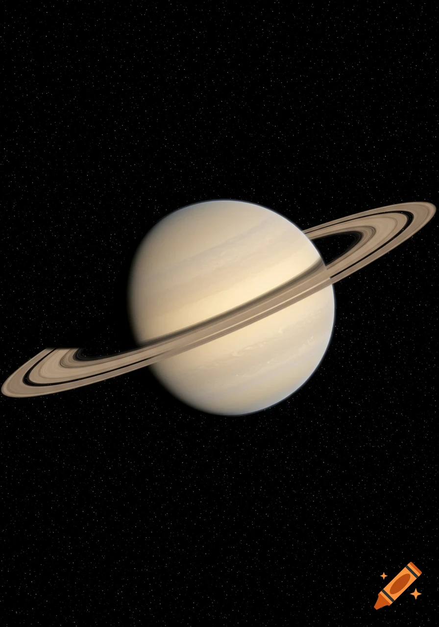 Photorealistic image of the planet Saturn with its rings, set against a dark, star-filled space background.