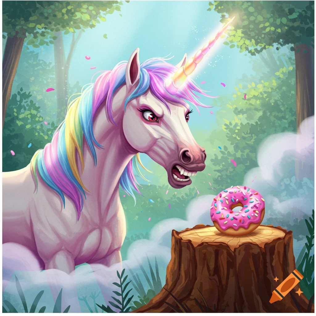 Evil Cartoon Unicorn created on Craiyon, image size:1024x1024