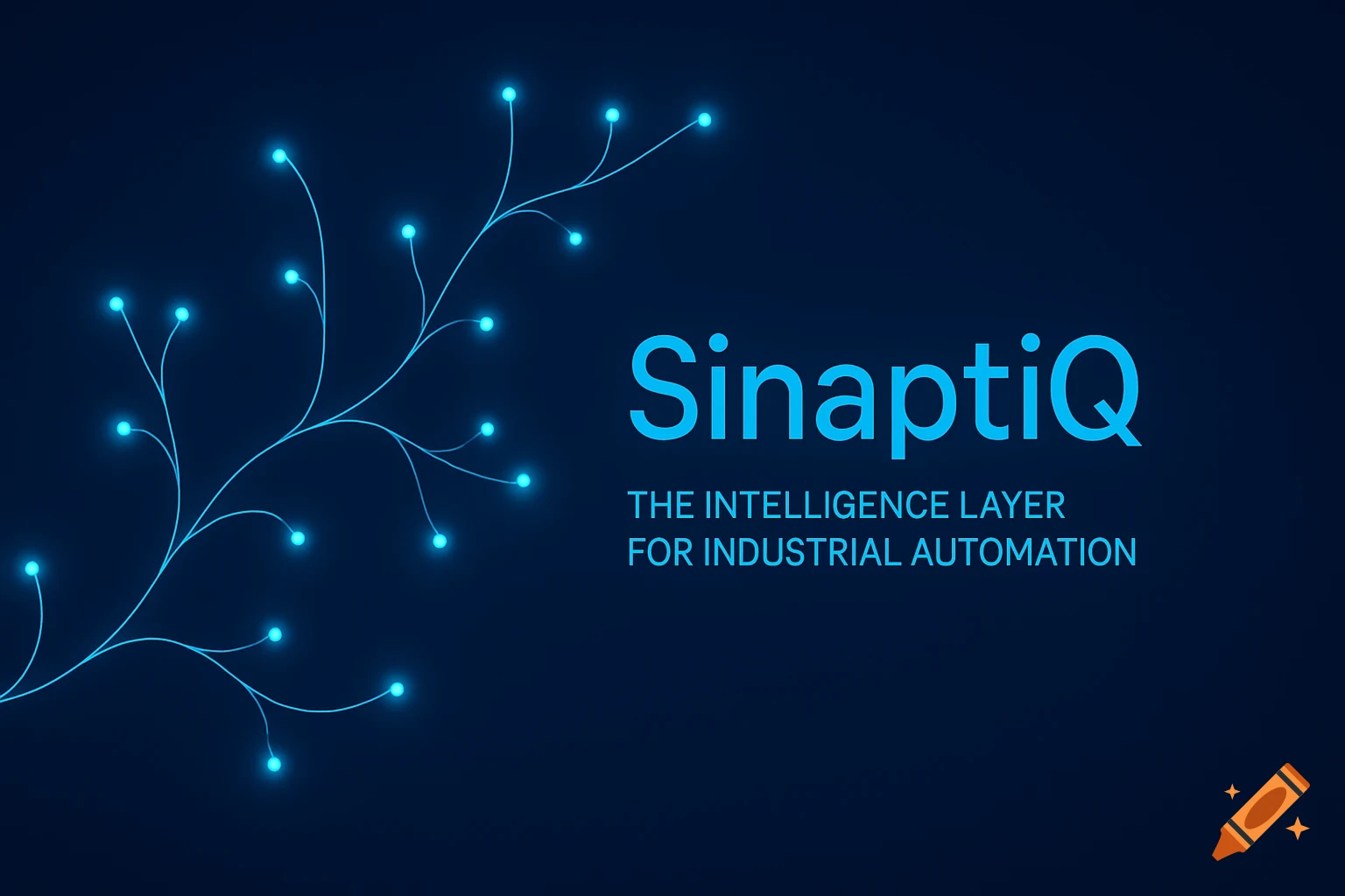 A glowing blue neural network graphic with nodes on a dark blue background, with text 'SinaptiQ' and 'THE INTELLIGENCE LAYER FOR INDUSTRIAL AUTOMATION'.