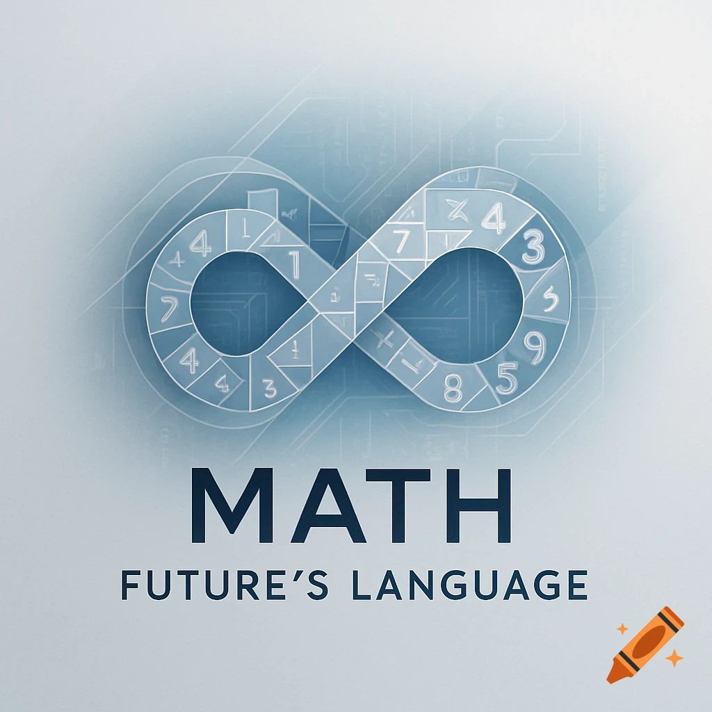A logo featuring an infinity symbol filled with numbers and math symbols, with the words MATH FUTURE'S LANGUAGE below.