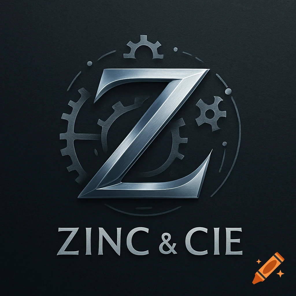 A metallic letter Z logo with gears in the background and 'ZINC & CIE' text beneath, set against a dark, textured backdrop.