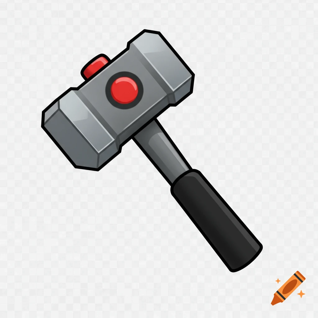 A minimalist gray metallic hammer with a black handle and a red impact circle, depicted as a Discord emoji on a transparent background.