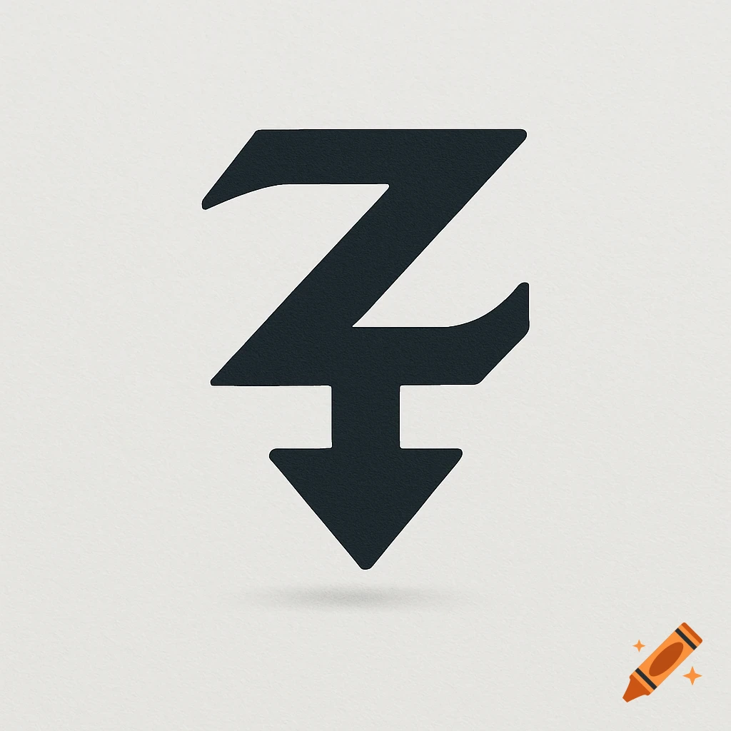 A dark stylized letter Z combined with a bold down arrow, forming a minimalist logo on a light textured background.