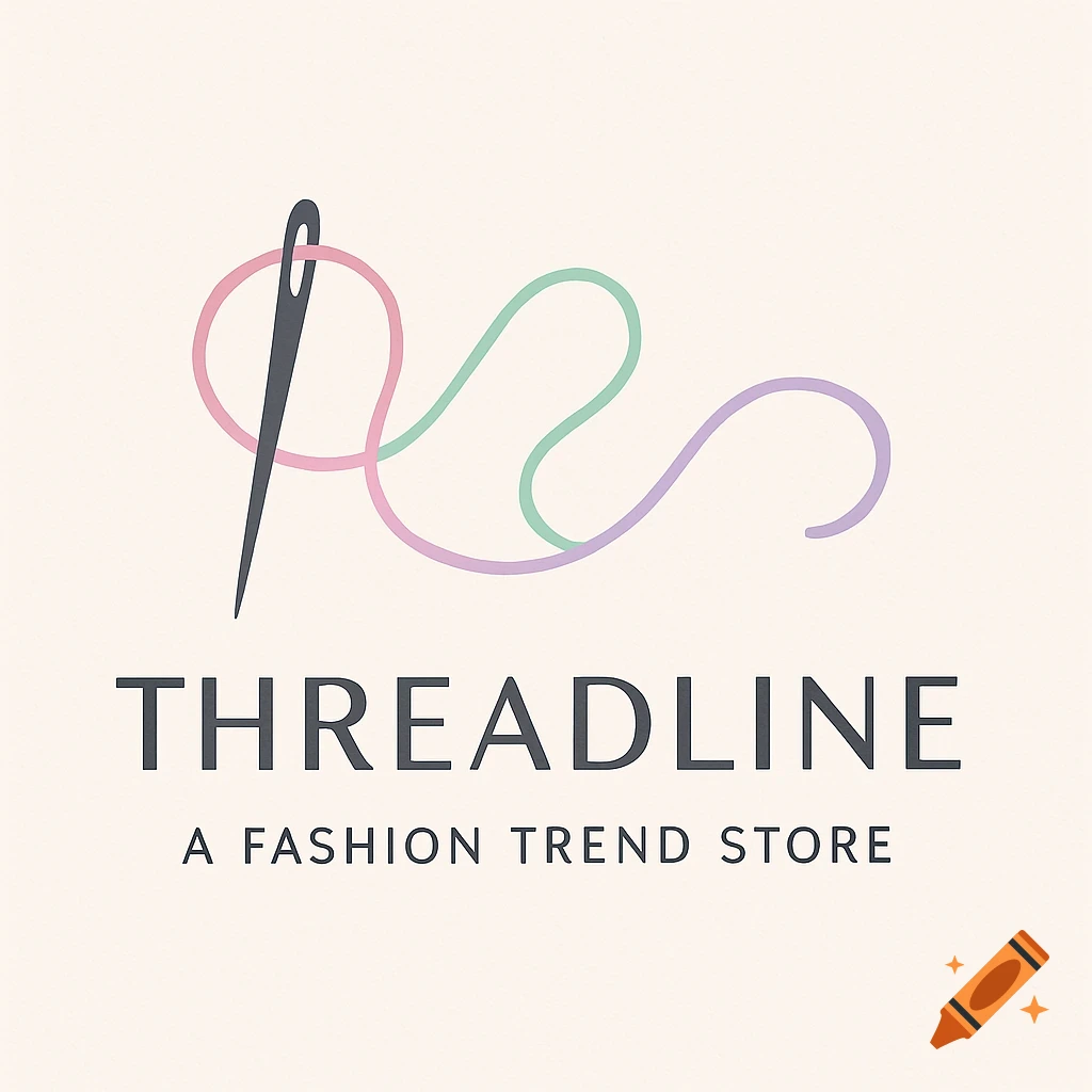 A clean logo with a sewing needle and colorful thread above 'THREADLINE A FASHION TREND STORE' on a light background.