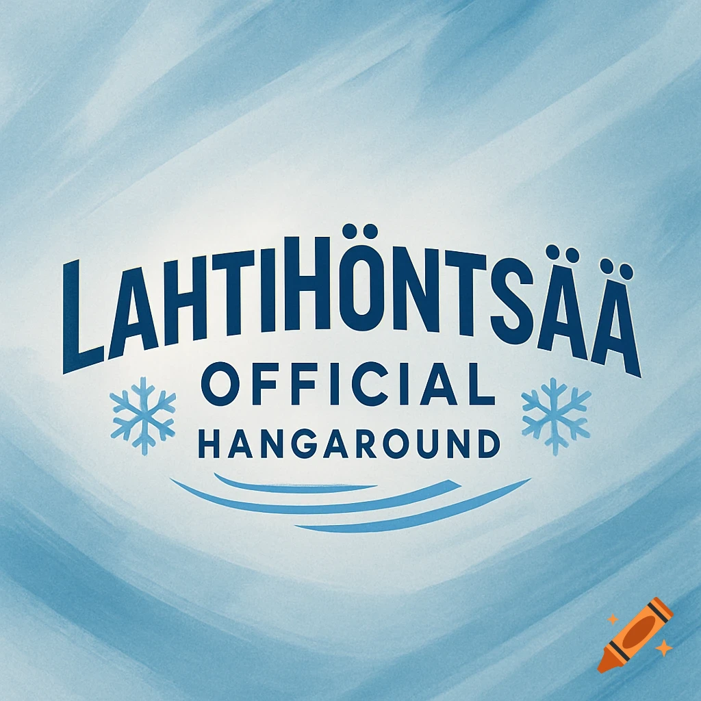 Blue logo with text 'LAHTIHÖNTSÄÄ OFFICIAL HANGAROUND' and snowflakes on a light blue, wavy background.