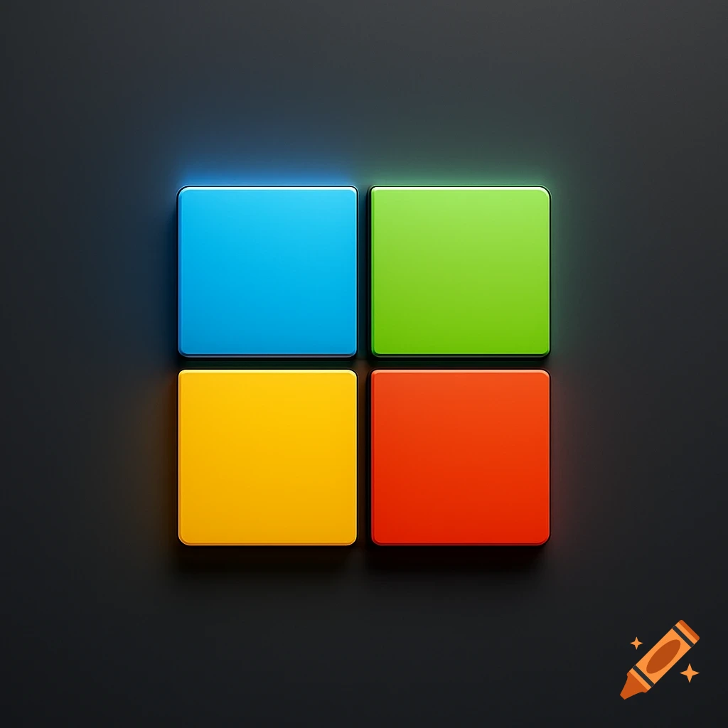 Stylized Microsoft logo with four colored squares: blue, green, yellow, and red, against a dark background.