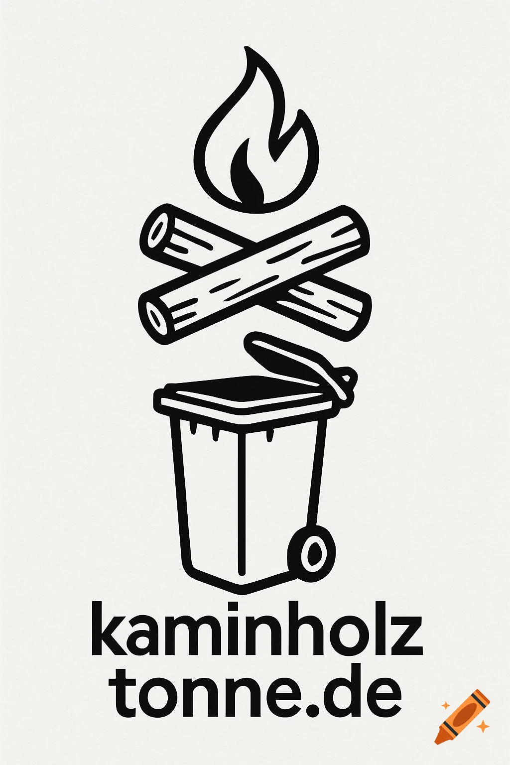 Black and white iconic logo showing a flame above crossed logs, which are above an open trash can. Below is the text 'kaminholztonne.de'.