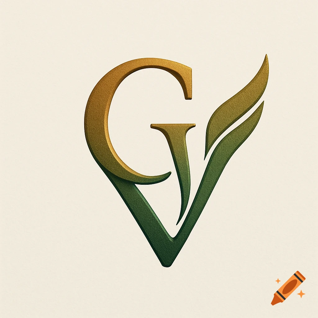 Stylized gold G and green V letter logo, with V wrapping around G like wings, on a light background.