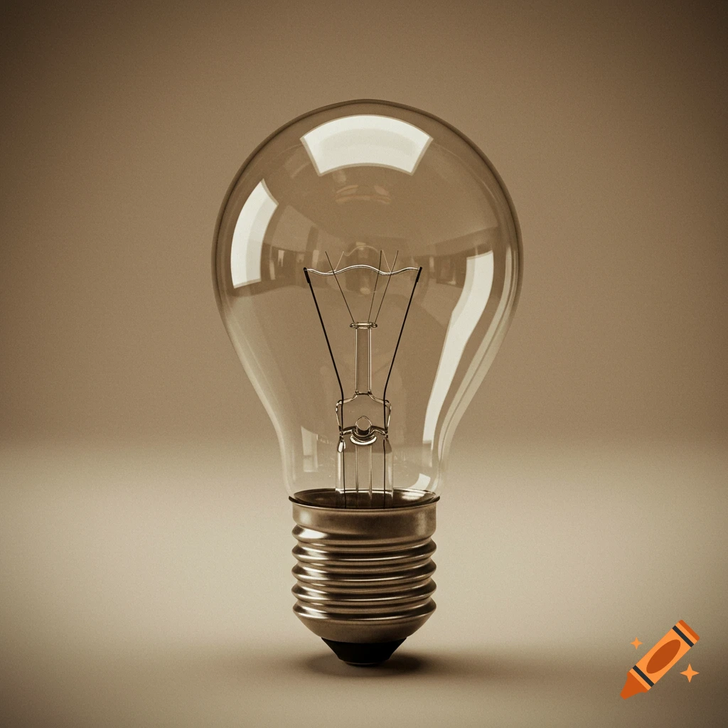 Photorealistic image of a classic unlit filament light bulb against a neutral background.
