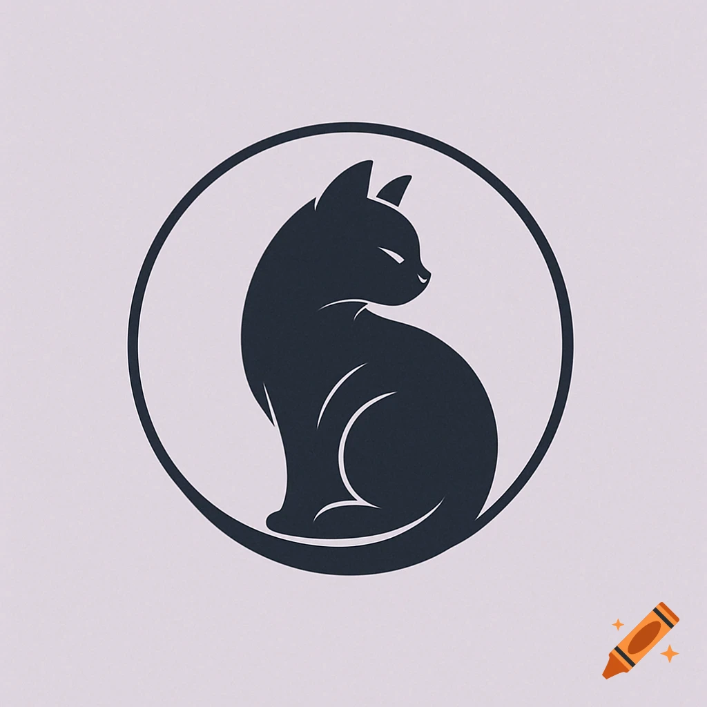 A minimalist black cat silhouette in a circular logo on a light gray background.