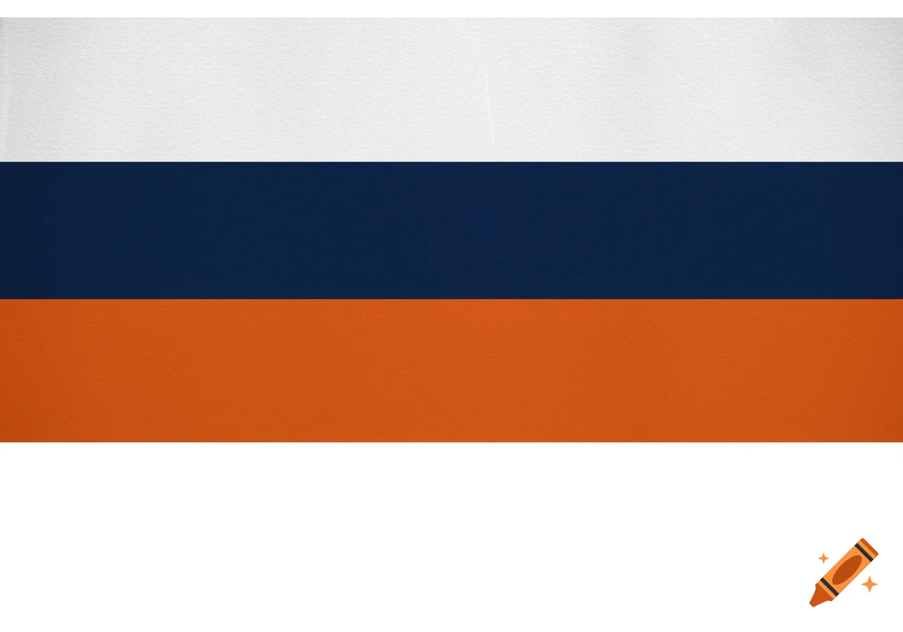 A flag with horizontal white, navy blue, and bright orange stripes.