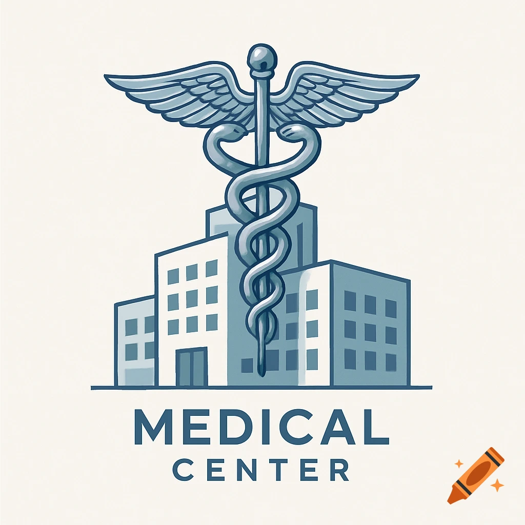 Stylized logo of a caduceus above a hospital building with the words MEDICAL CENTER.