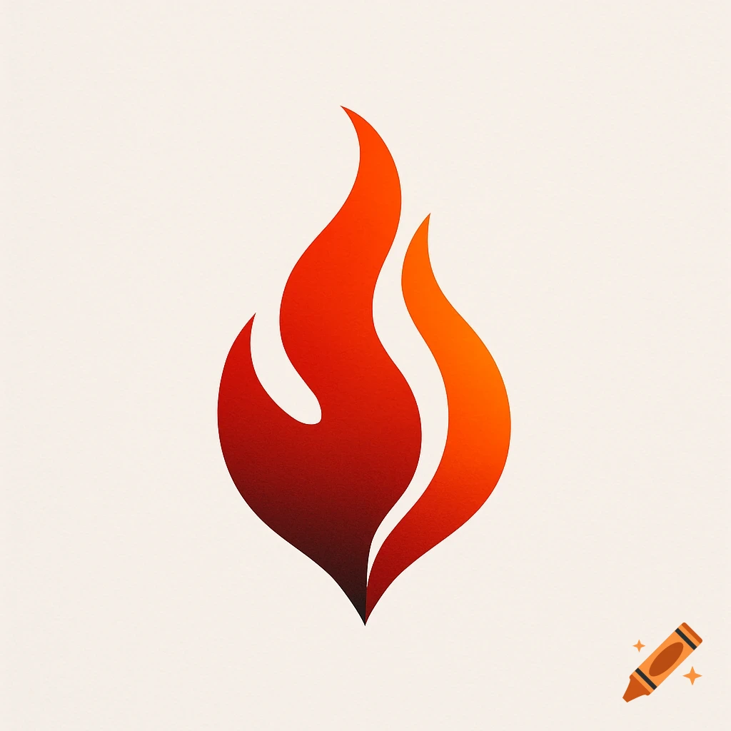 A minimalist logo depicting a stylized flame with a gradient of red and orange, on a light off-white background.