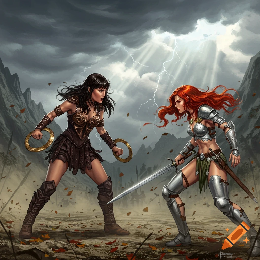 Xena Warrior Princess Battling Against Vines created on Craiyon, image size:1024x1024