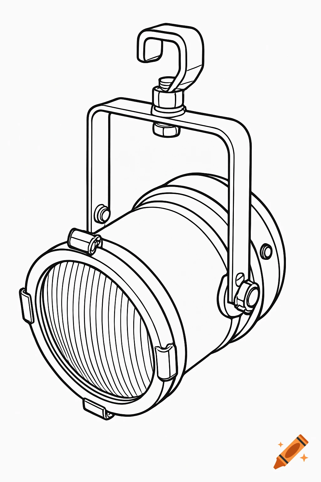 Black and white line art of a PAR64 stage light, presented as a schematic technical drawing in a simplified vector style.