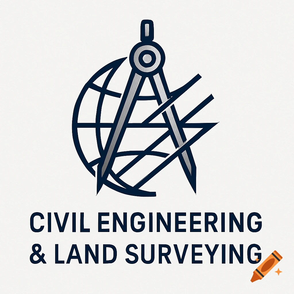 A minimalist logo featuring a compass overlapping a globe, with the text 'CIVIL ENGINEERING & LAND SURVEYING' below.
