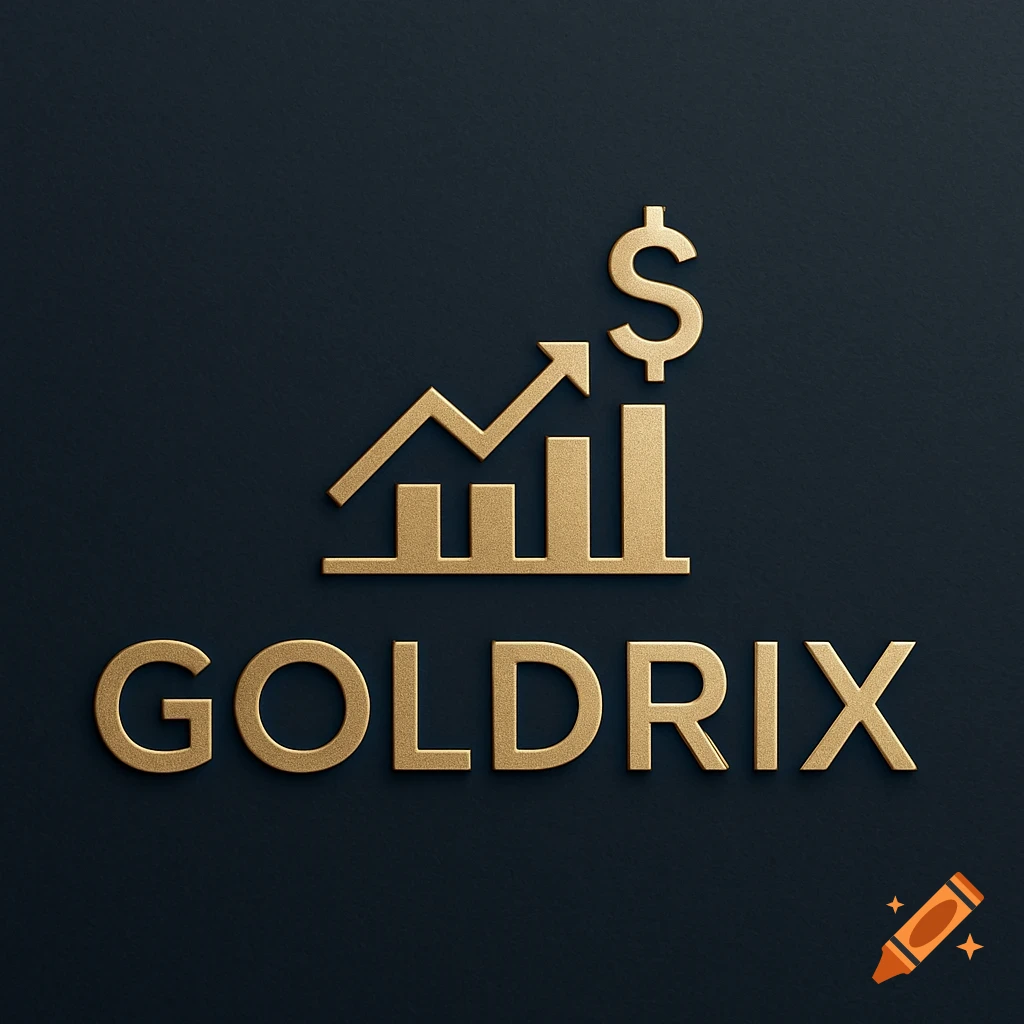 Gold-colored logo with a financial bar chart, upward arrow, dollar sign, and the word 'GOLDRix' on a dark background.