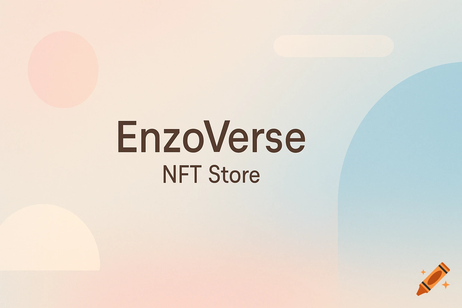 A minimalist banner with the text 'EnzoVerse NFT Store' on a soft pastel background with subtle pink and blue geometric shapes.
