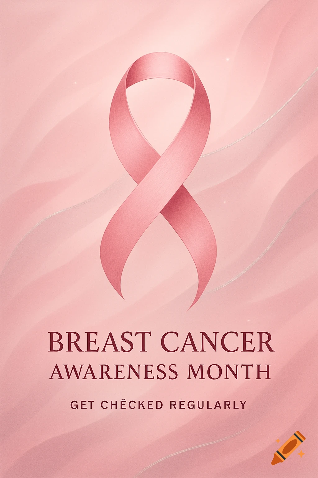 A pink breast cancer awareness ribbon on a textured pink background with text 'BREAST CANCER AWARENESS MONTH' and 'GET CHECKED REGULARLY'.