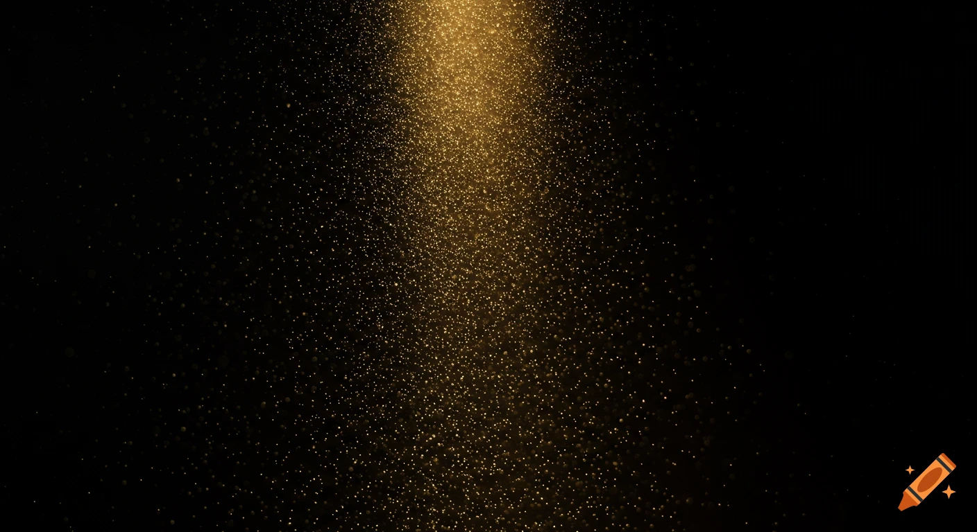 Warm golden light illuminates countless dust particles suspended in a dark, atmospheric scene.
