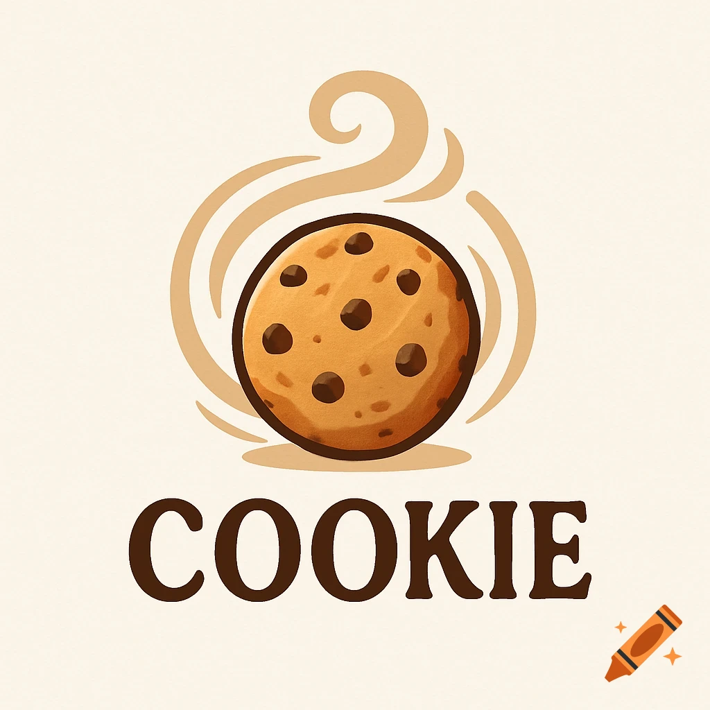 A stylized logo of a chocolate chip cookie with brown swirling lines above it and the word 'COOKIE' below, all on a light beige background.