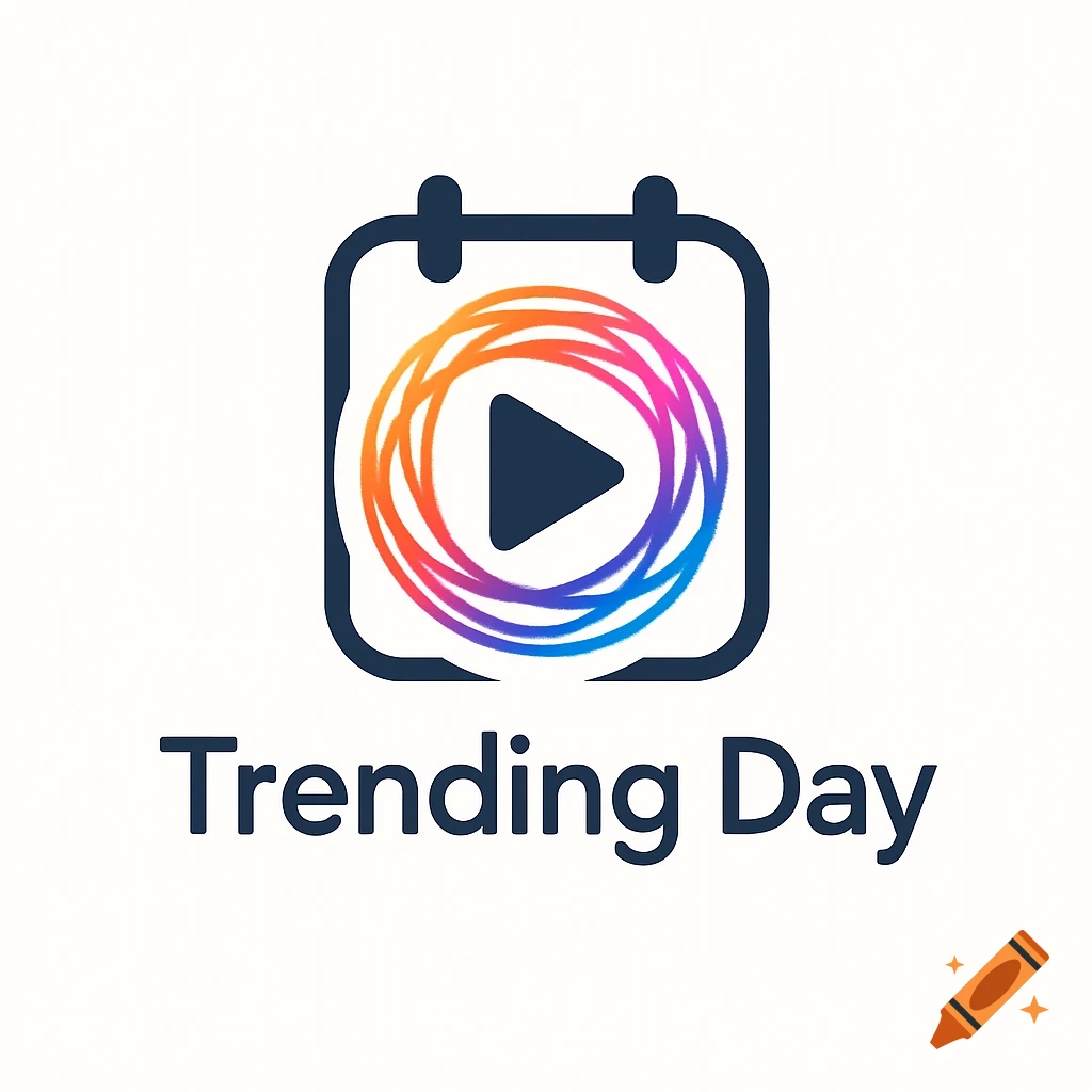 A logo featuring a dark blue calendar icon with a play button inside colorful swirling circles, and the words 'Trending Day' below it.