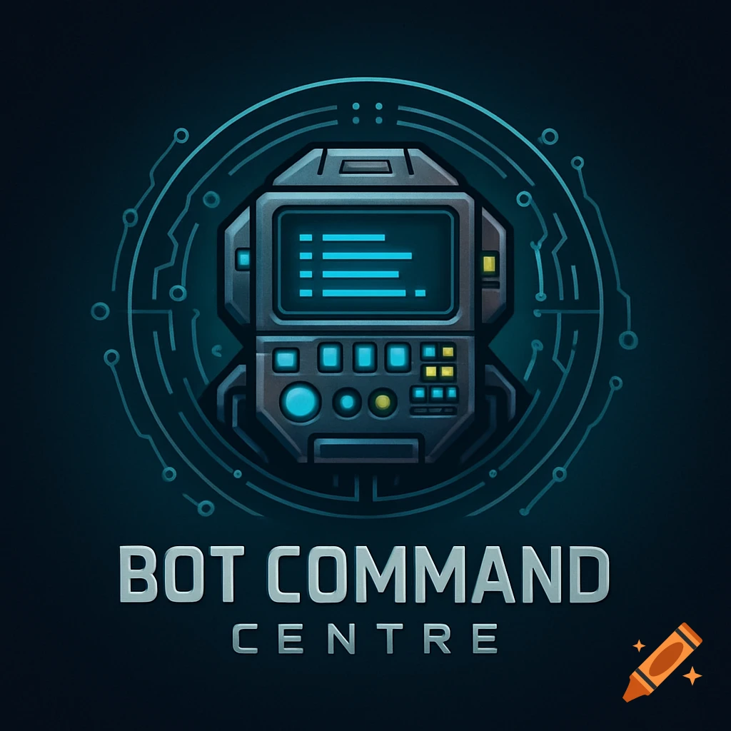 Stylized logo of a futuristic control panel with circuitry lines, displaying the text 'BOT COMMAND CENTRE'.