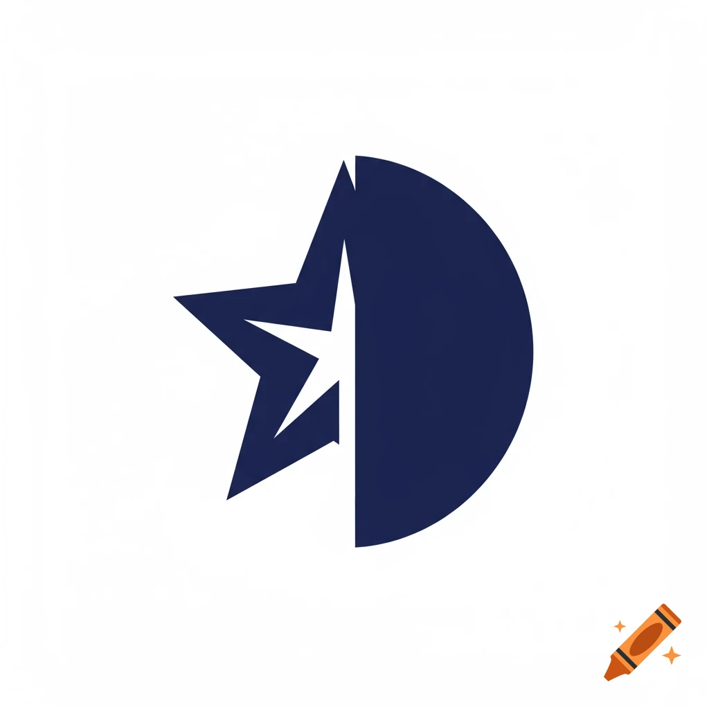 A dark blue seven-pointed star partially covered by a half-circle, forming a geometric icon on a white background.