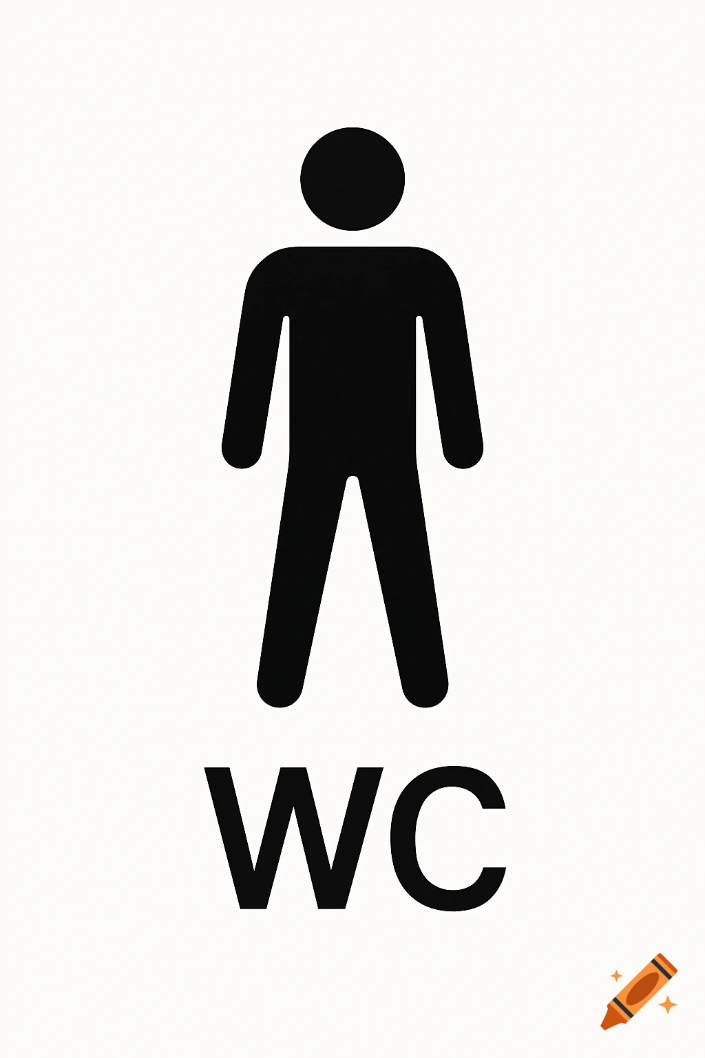 Black male restroom symbol above the letters WC on a white background.