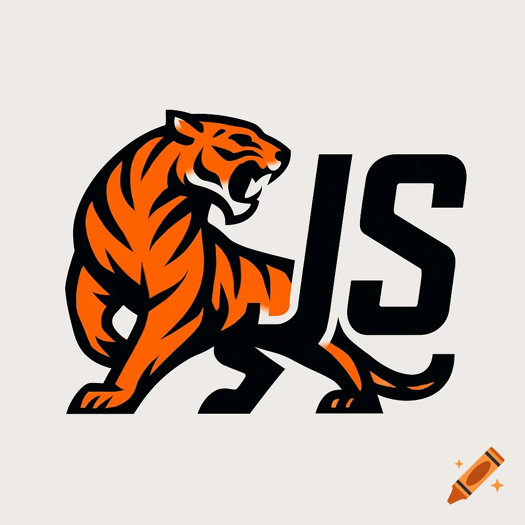 A stylized black and orange tiger logo with the letters JS on a light background.