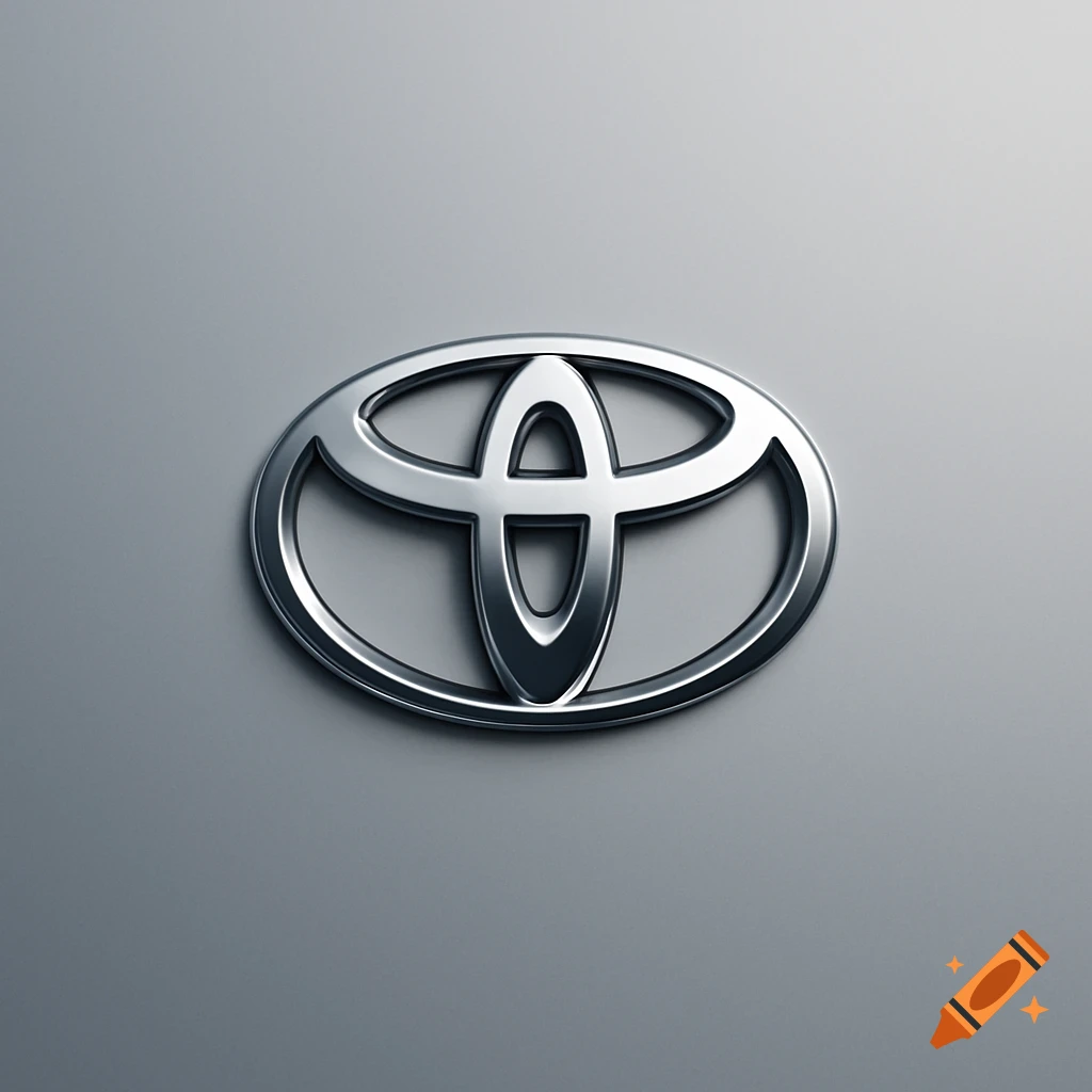 A metallic silver Toyota logo is centered on a smooth grey background, casting a soft shadow.